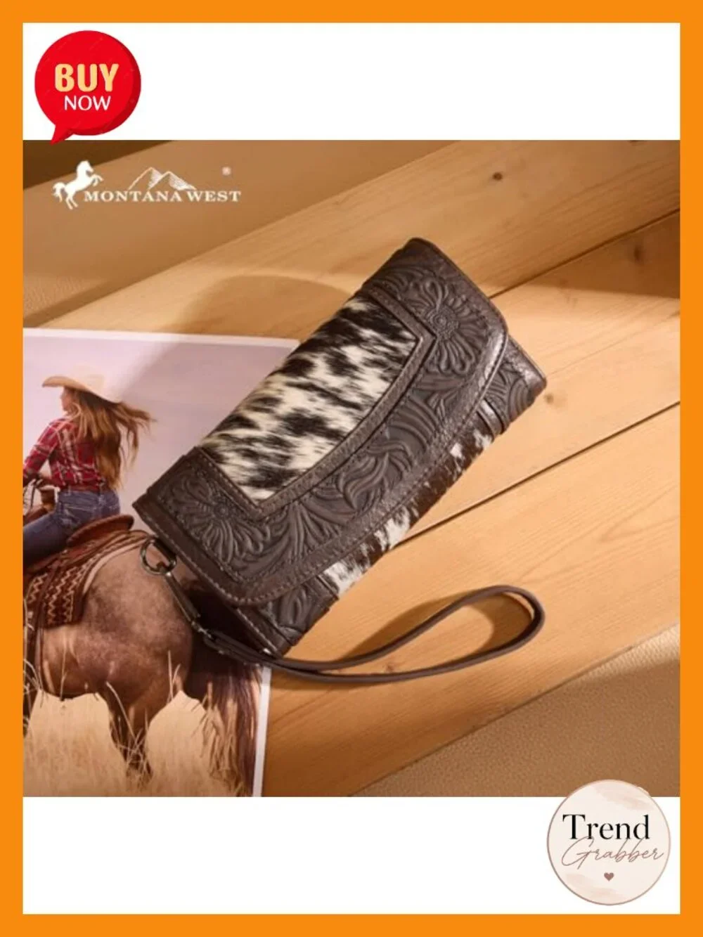 Women's Western Floral Tooled Cowhide Wristlet Wallet with RFID Blocking